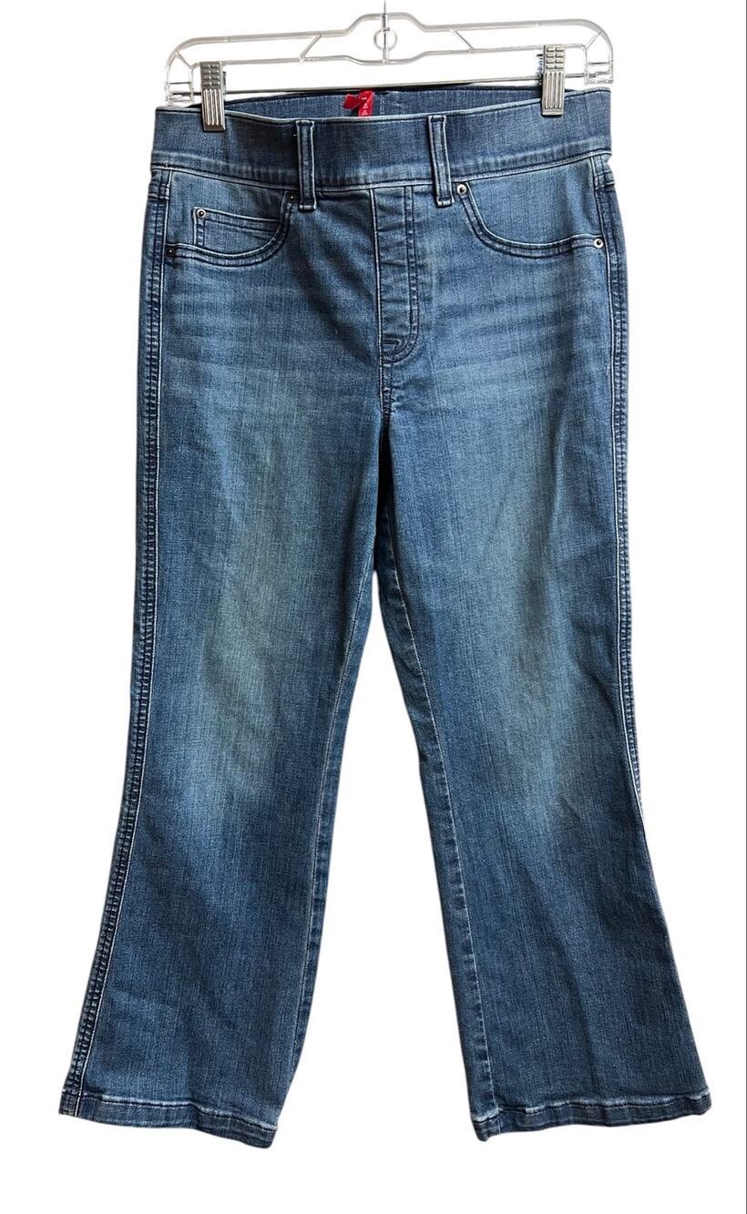 Spanx Kick Flare Crop Jeans Blue Indigo Pull-On Medium